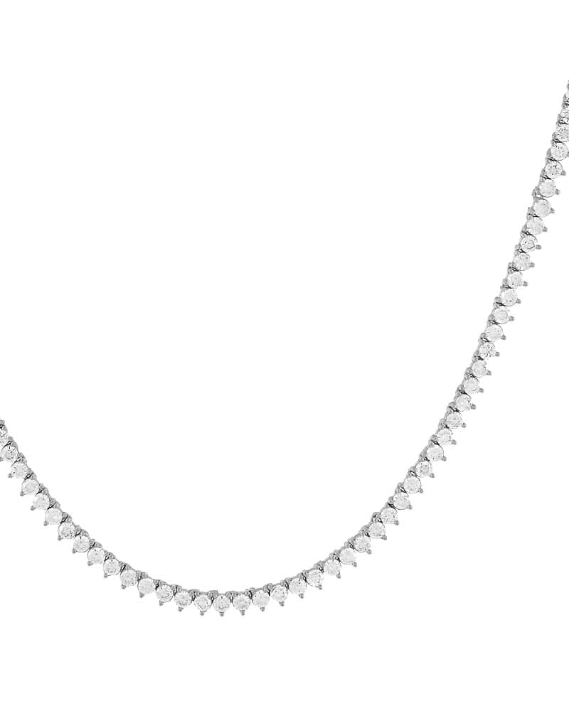 Front of a size 15" Three Prong Tennis Necklace Silver 15" in Silver by By Adina Eden. | dia_product_style_image_id:292327